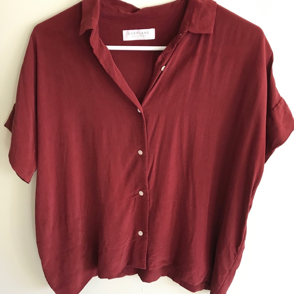 Silk Short-Sleeve Notch Shirt | Everlane |Size 00